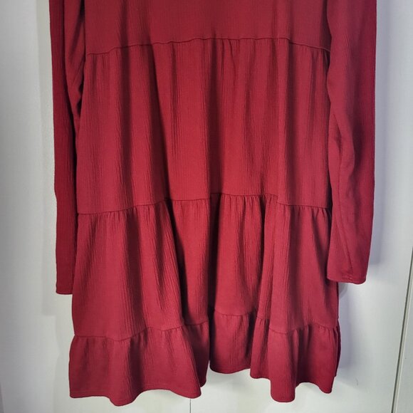 KNOX ROSE Women's XXL Baby Doll Long Sleeve Dress V Neck Boho Red - Picture 4 of 9
